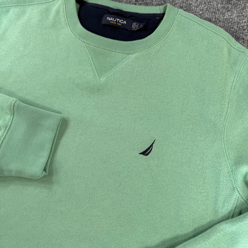 Nautica Sweatshirt Mens M Fleece Pullover Cotton Blend Crewneck Green